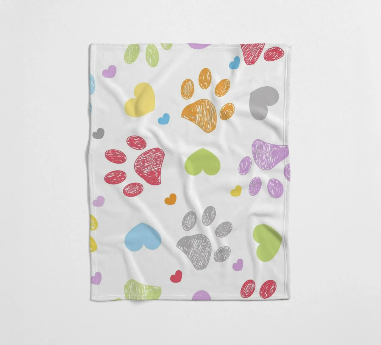 Doodle colorful paw print with hearts fleece blanket by gulsengunel