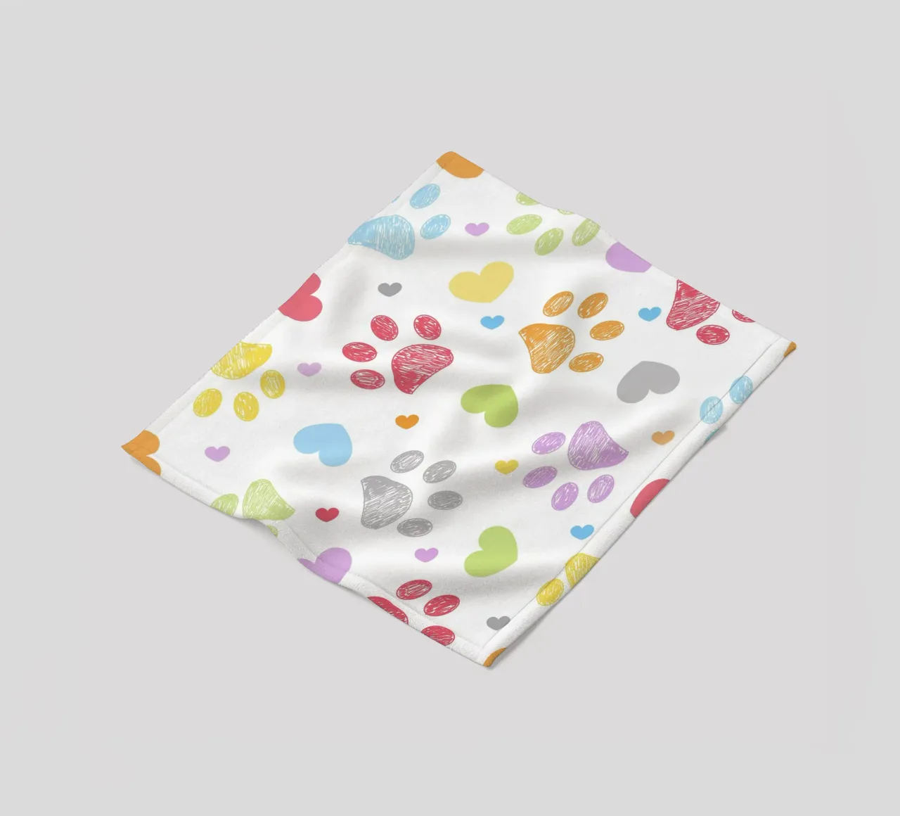 Doodle colorful paw print with hearts fleece blanket by gulsengunel