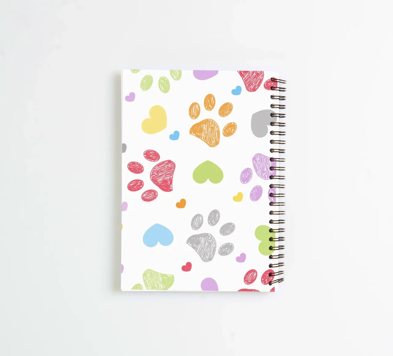 Doodle colorful paw print with hearts spiral notebook by gulsengunel