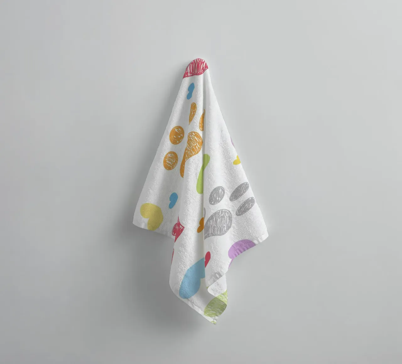 Doodle colorful paw print with hearts towel by gulsengunel