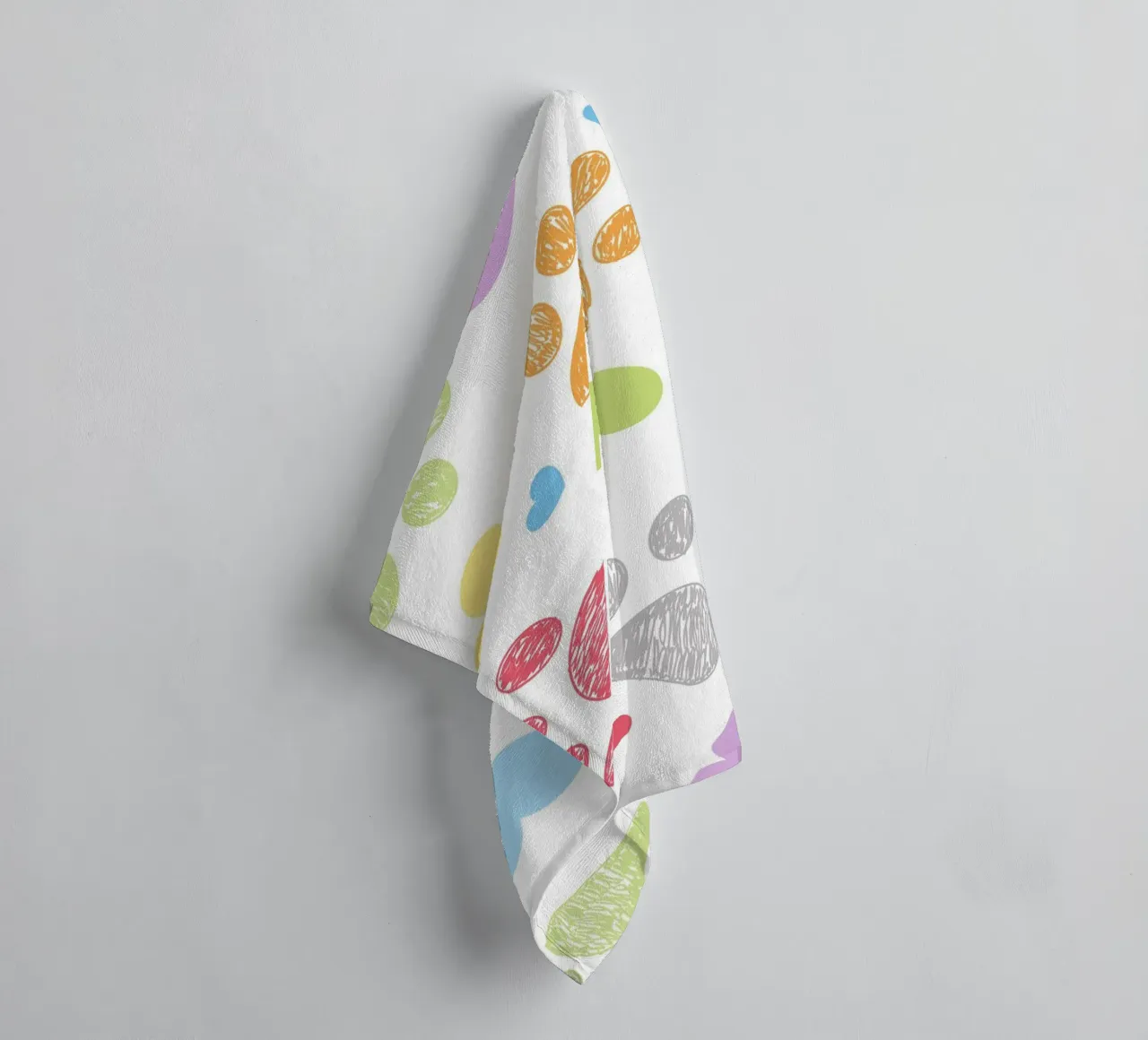 Doodle colorful paw print with hearts towel by gulsengunel