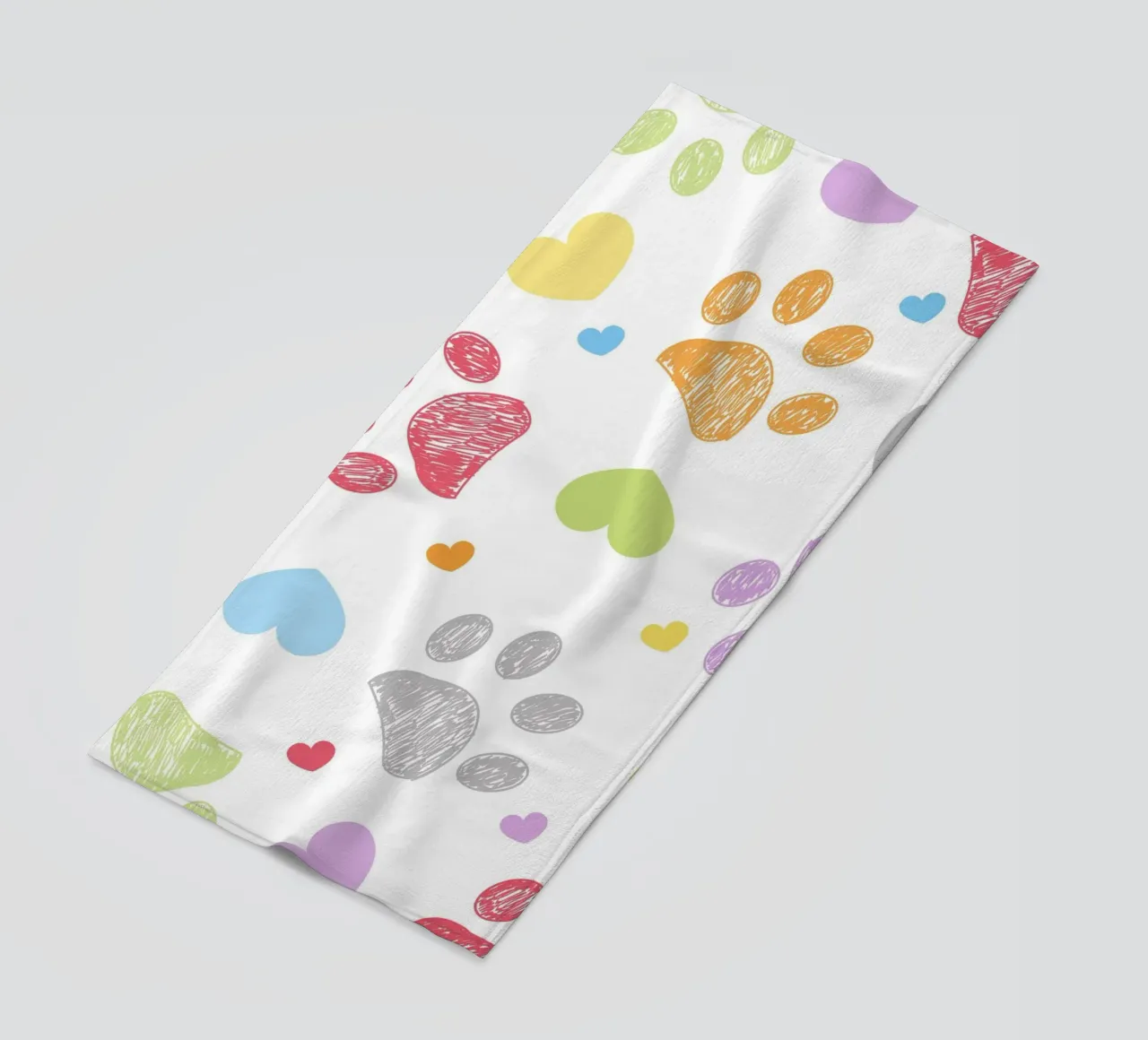 Doodle colorful paw print with hearts beach towel by gulsengunel