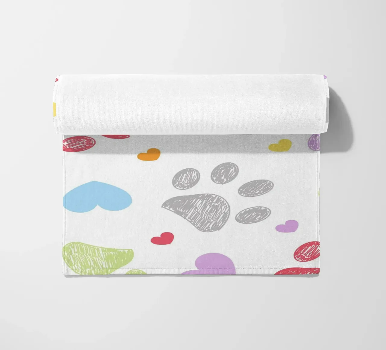 Doodle colorful paw print with hearts beach towel by gulsengunel