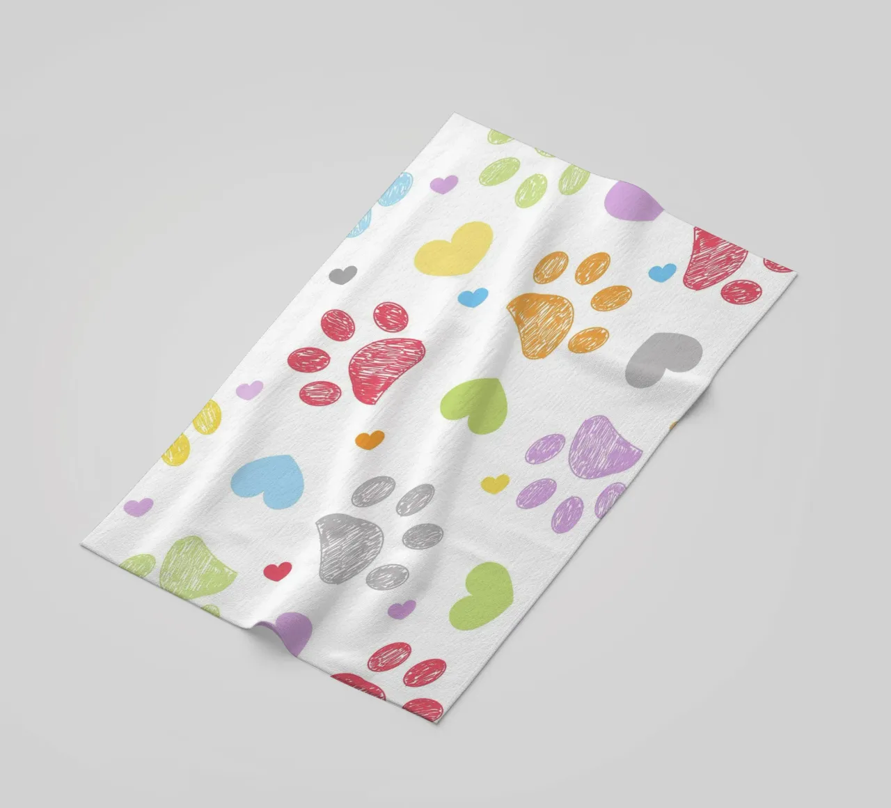 Doodle colorful paw print with hearts beach towel by gulsengunel
