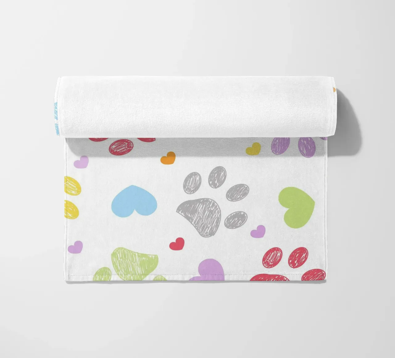 Doodle colorful paw print with hearts beach towel by gulsengunel