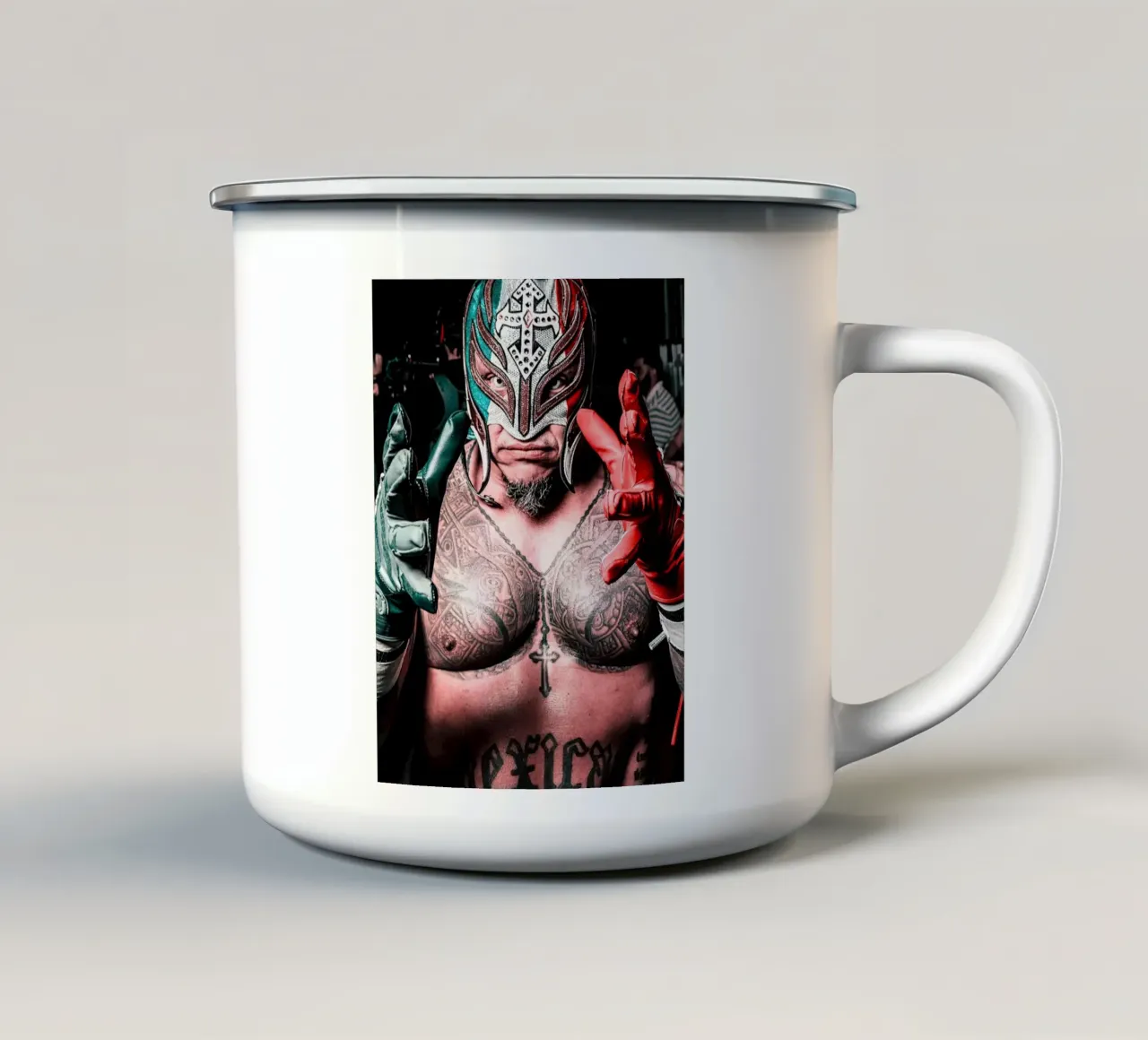 Rey Mysterio tazza in smalto da Musadad Shop