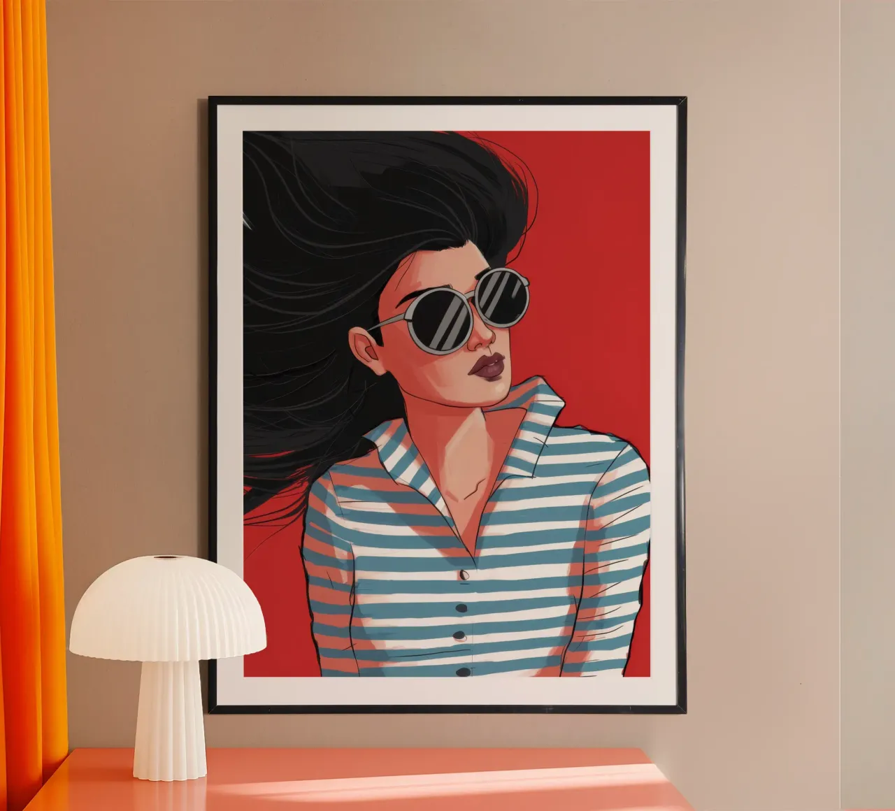 Atteggiamento a strisce soffiato dal vento poster con telaio in plastica da Scaller Stars