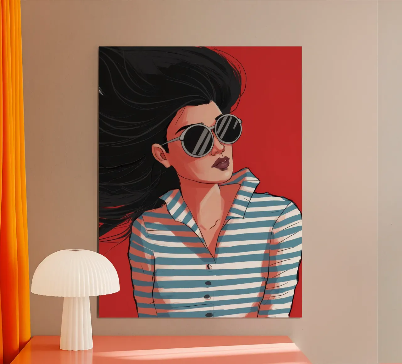 Atteggiamento a strisce soffiato dal vento poster con telaio in plastica da Scaller Stars