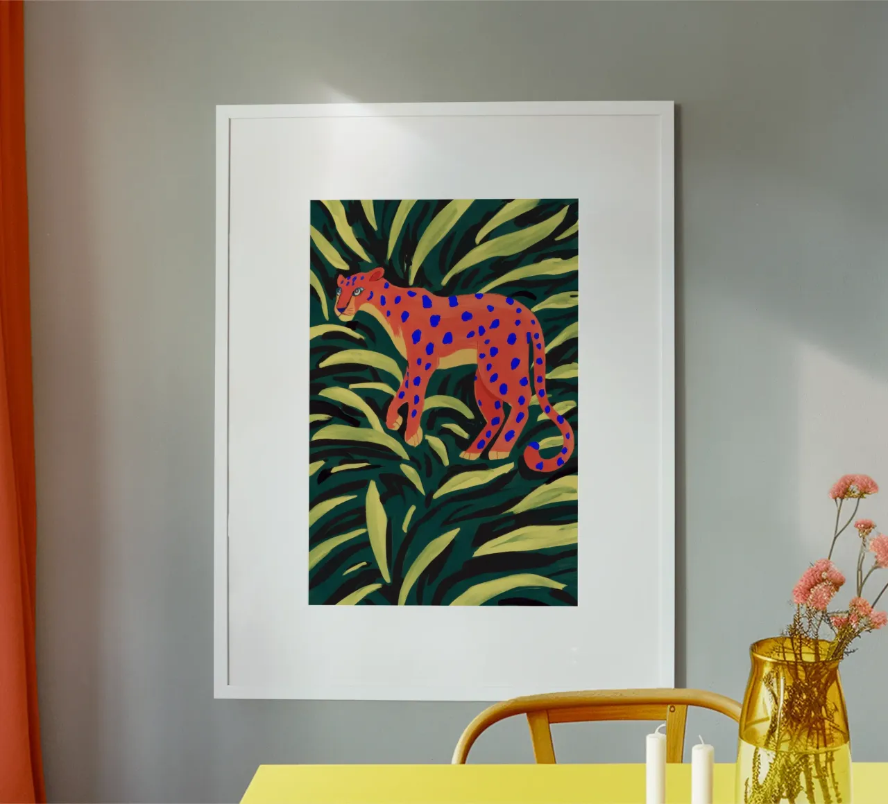 Leopardo azzurro a caccia poster con telaio in alluminio da Scaller Stars