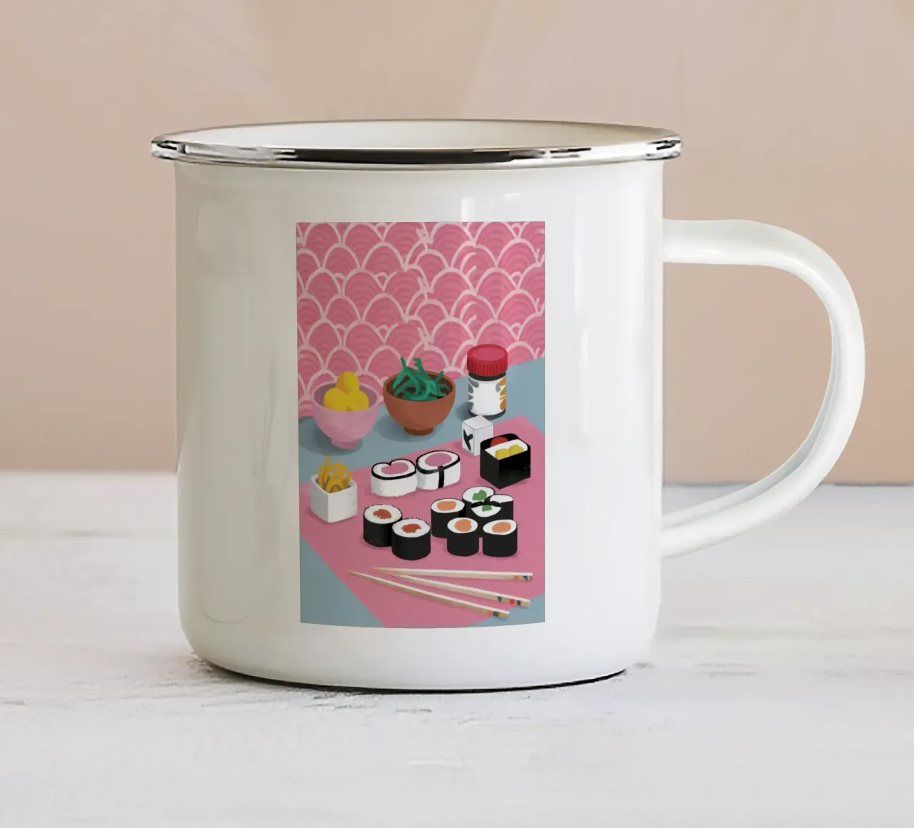 Sushi spalmato in pastello tazza in smalto da Nova Glaze