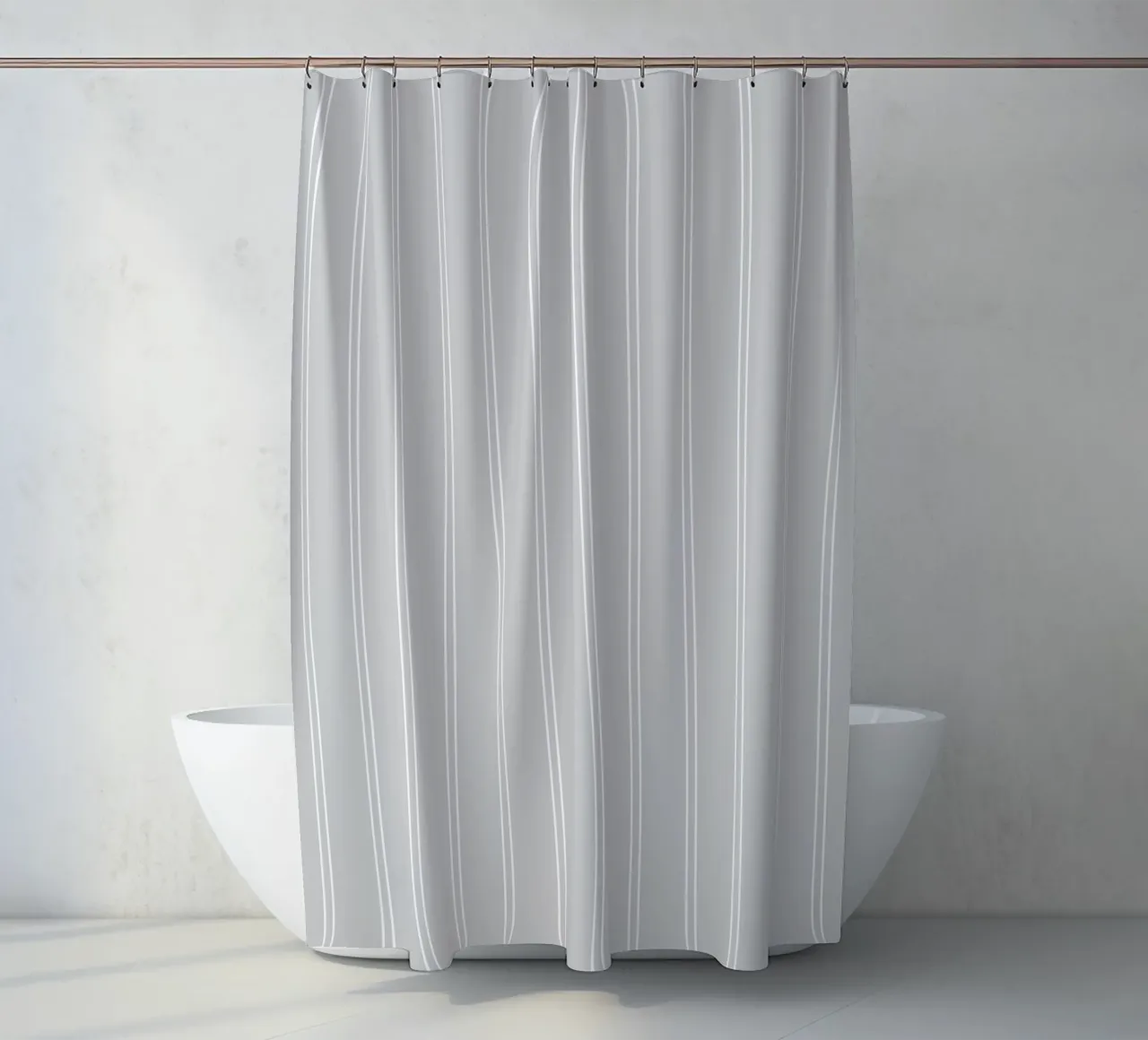 Minimal Basic Classic a doppie strisce bianche su grigio chiaro tenda da doccia da Beauty in Simplicity