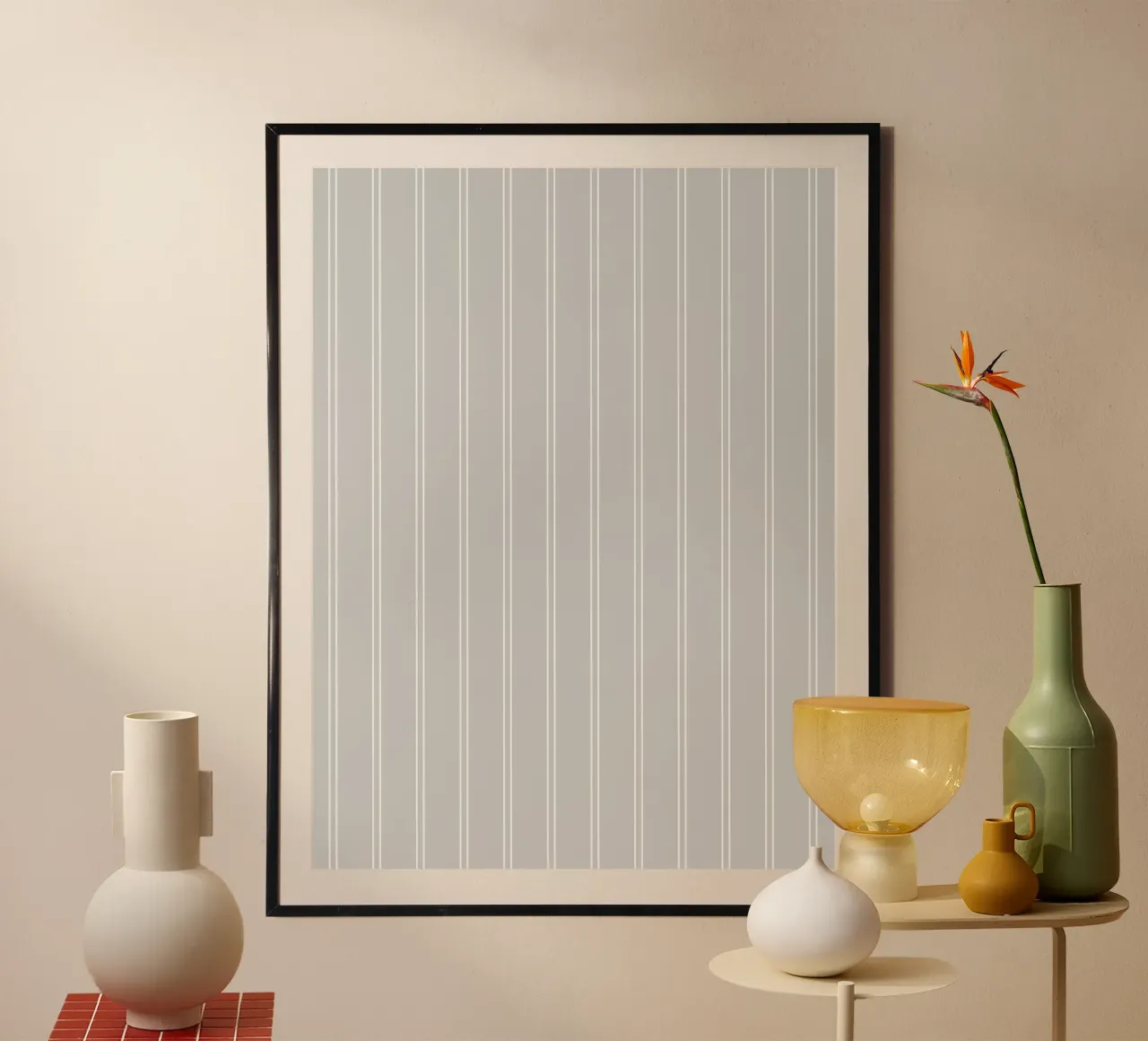 Minimal Basic Classic Double Stripes | Blanc sur Gris clair poster de Beauty in Simplicity
