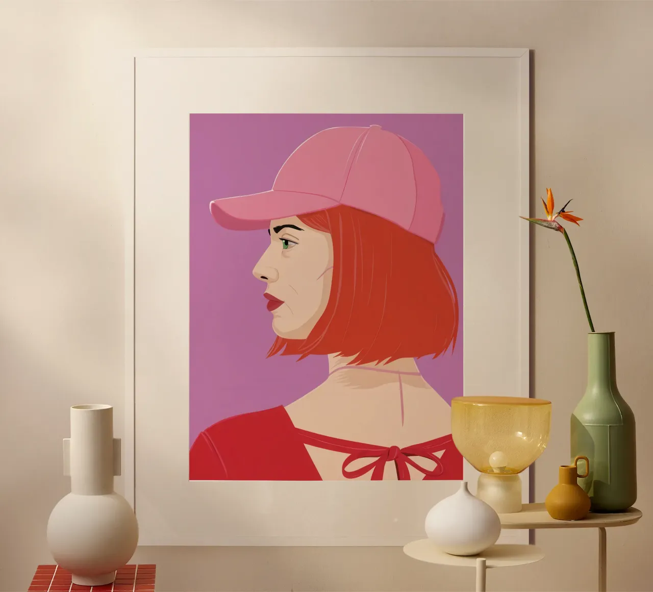 Sguardo di profilo colorato di rosa poster con telaio in legno da Scaller Stars