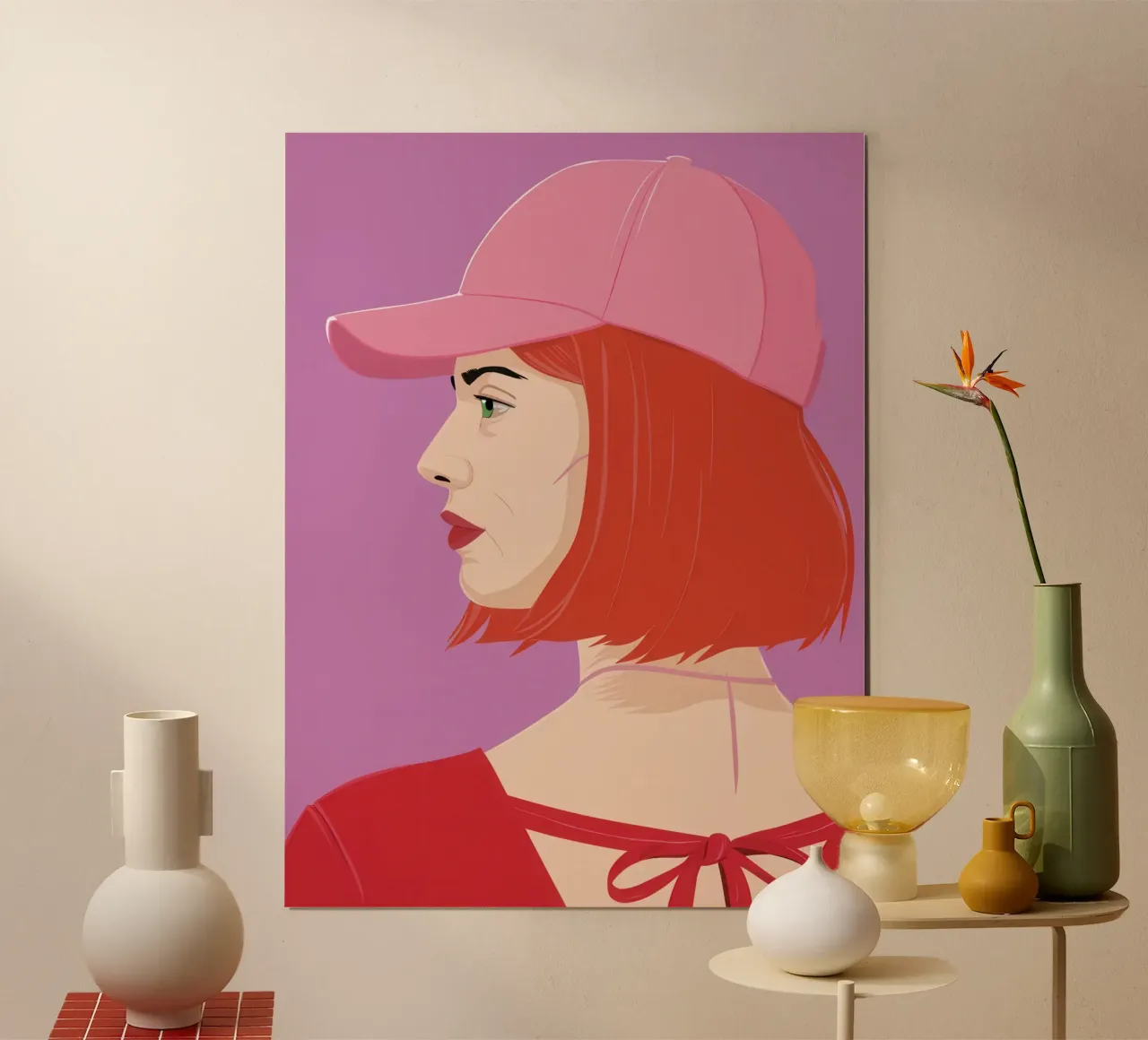 Sguardo di profilo colorato di rosa poster con telaio in legno da Scaller Stars