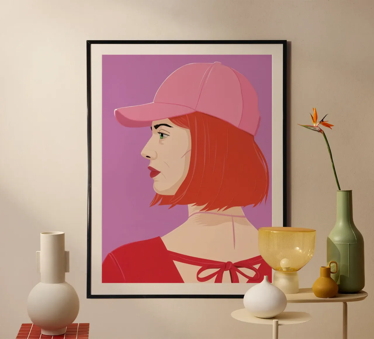 Sguardo di profilo colorato di rosa poster con telaio in legno da Scaller Stars