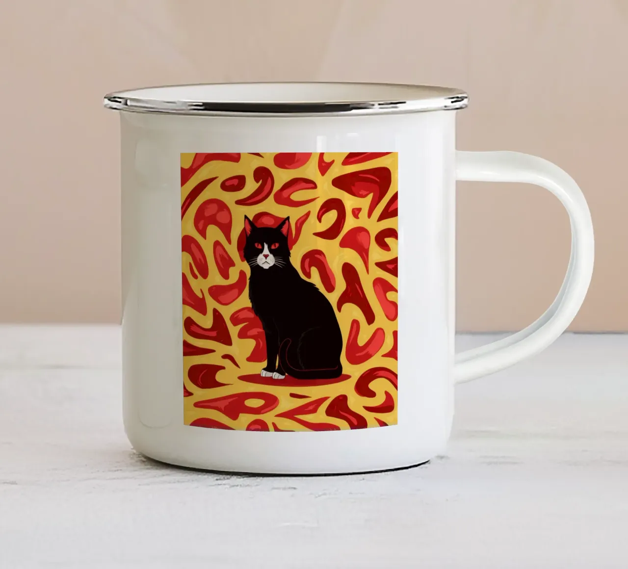 Gatto cremisi a vortice tazza in smalto da Scaller Stars