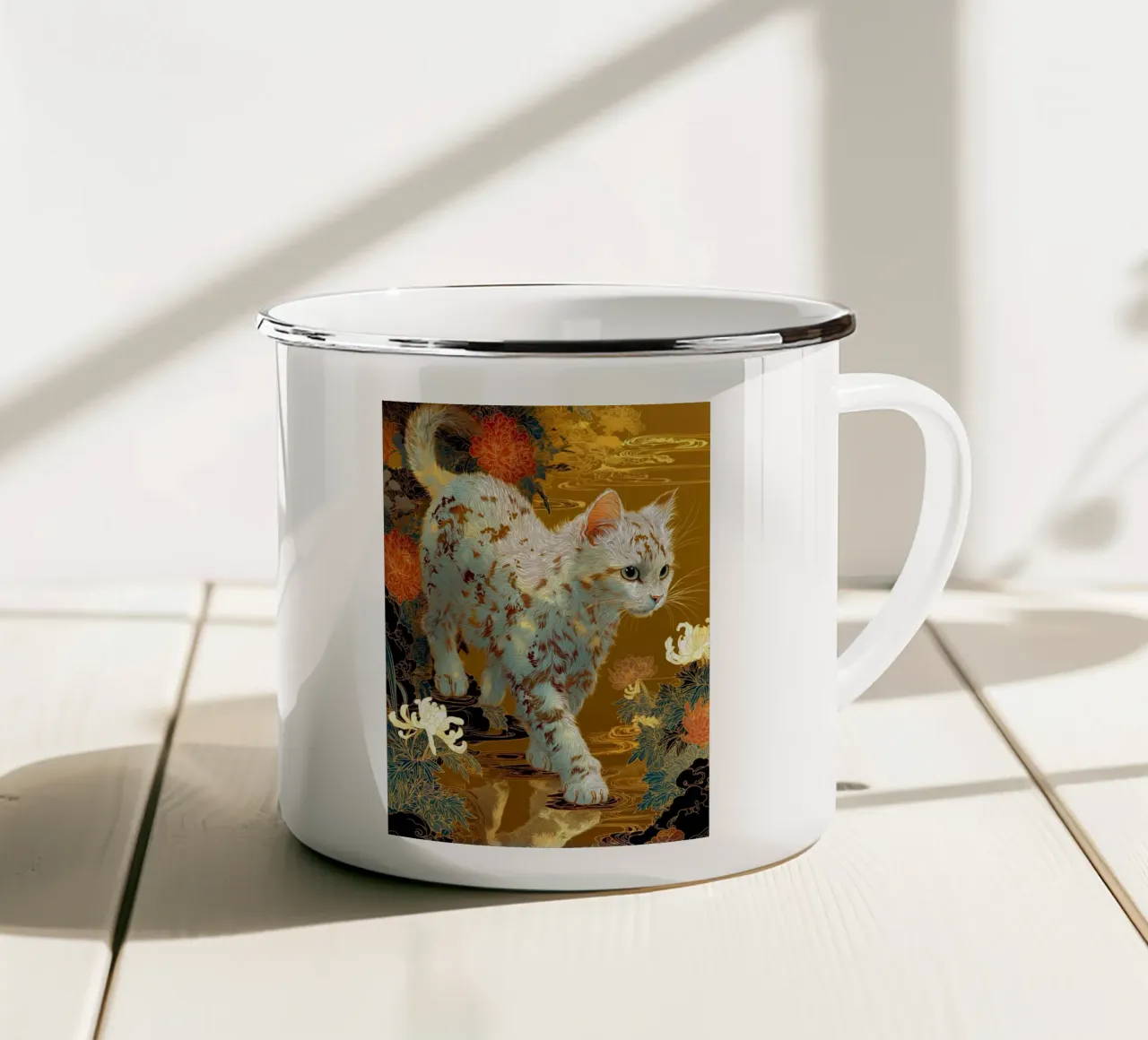 Gatto Ukiyo-e tazza in smalto da Stellar Creative