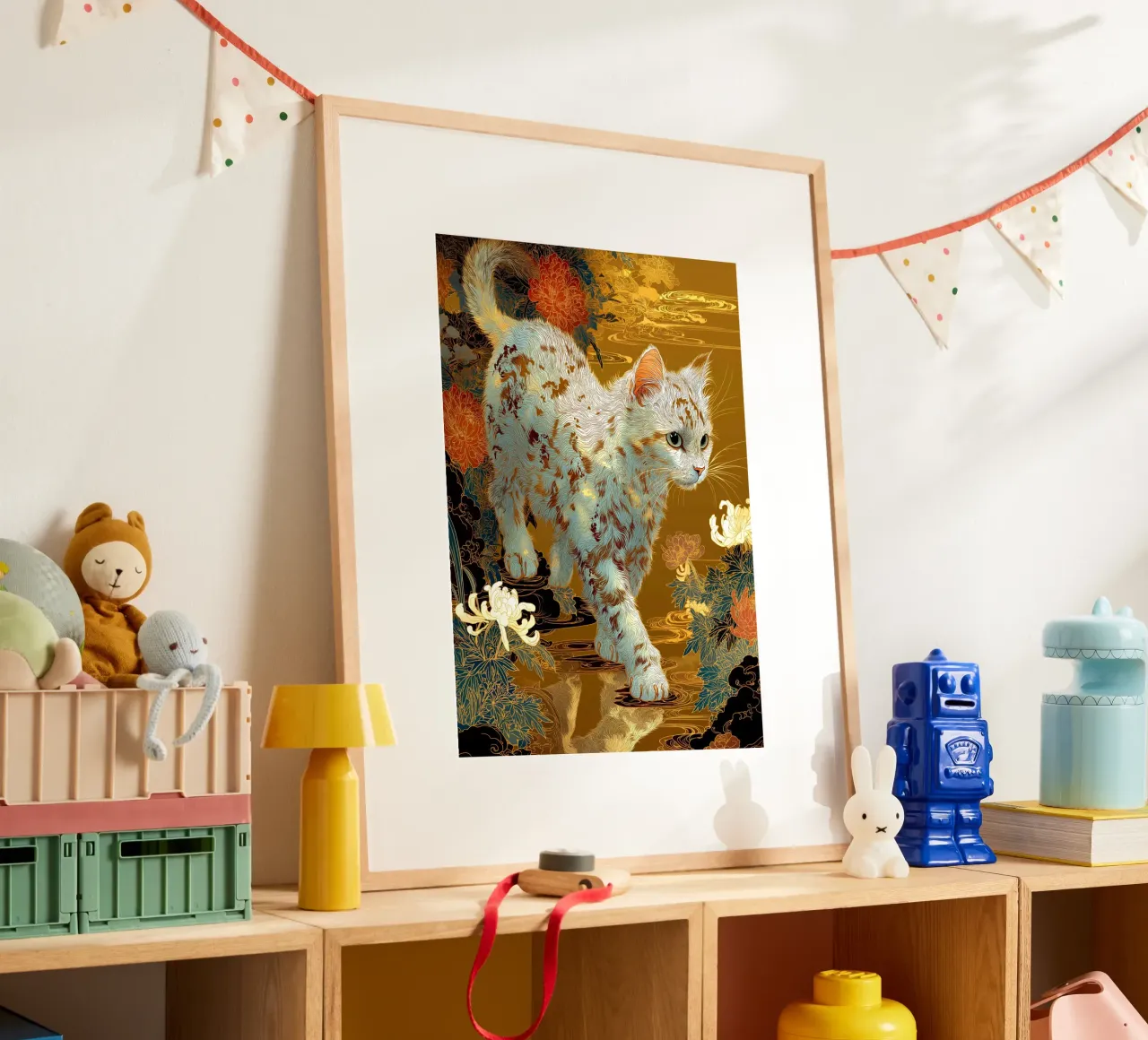 Gatto Ukiyo-e poster con telaio in plastica da Stellar Creative