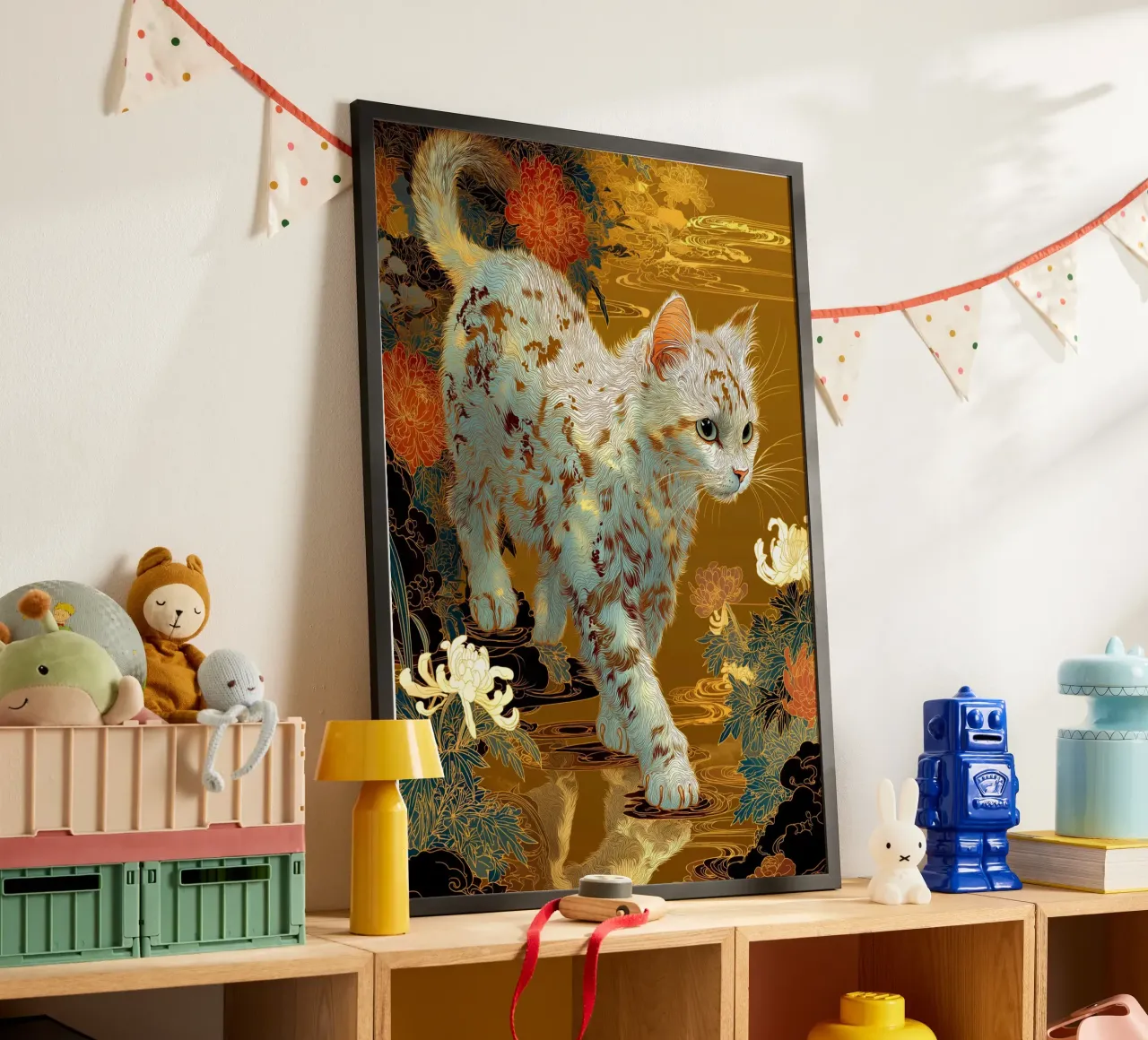 Gatto Ukiyo-e poster con telaio in plastica da Stellar Creative