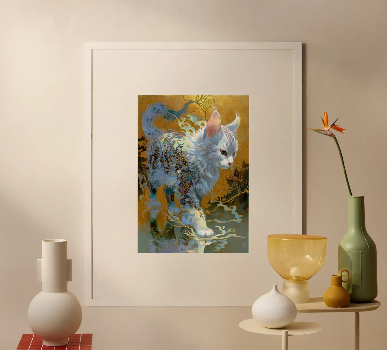 Gatto Ukiyo-e poster con telaio in plastica da Stellar Creative