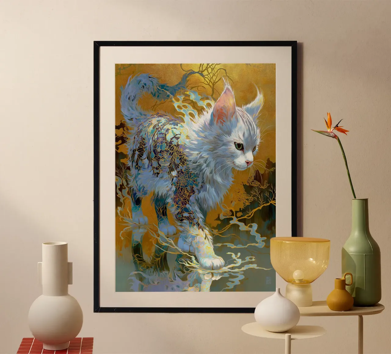 Gatto Ukiyo-e poster con telaio in plastica da Stellar Creative