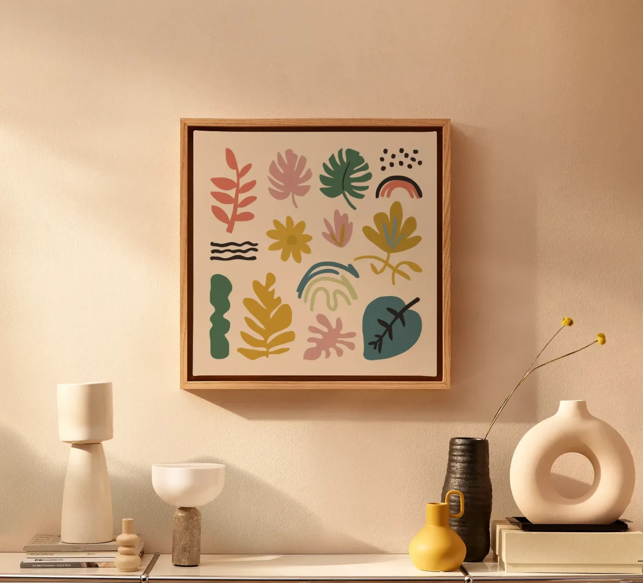 Geaarde abstracte collectie canvas met Baklijst van Scaller Stars