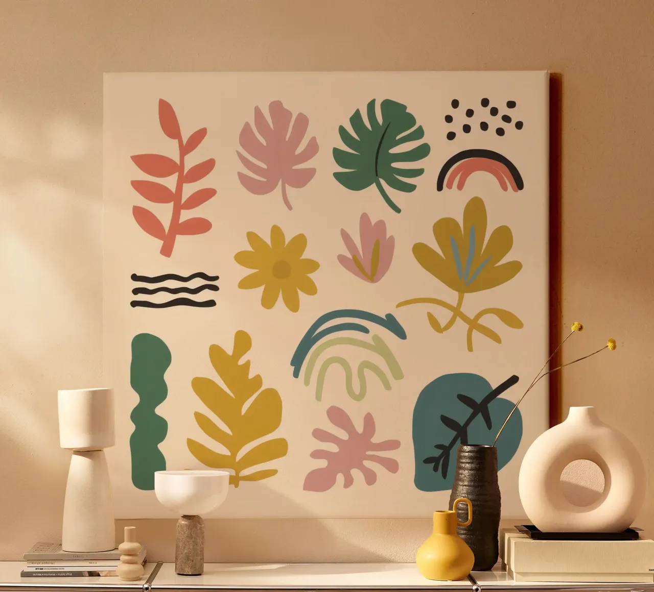 Geaarde abstracte collectie canvas met Baklijst van Scaller Stars