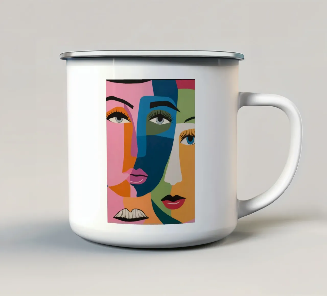 Fusione di volti cubisti tazza in smalto da Snow Mist