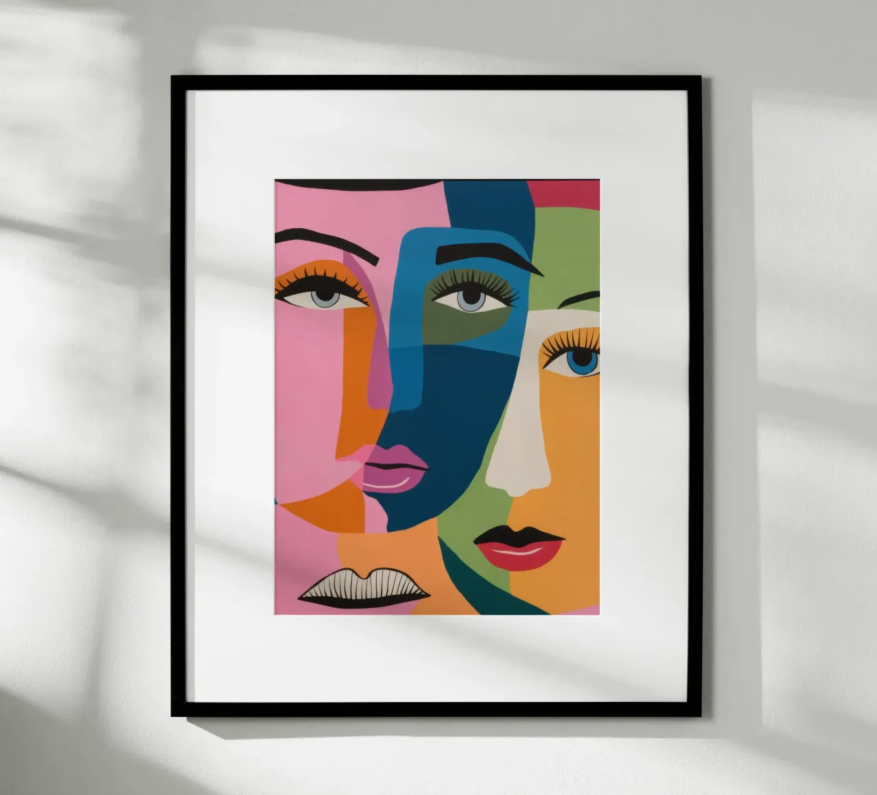 Fusione di volti cubisti poster con telaio in legno da Snow Mist