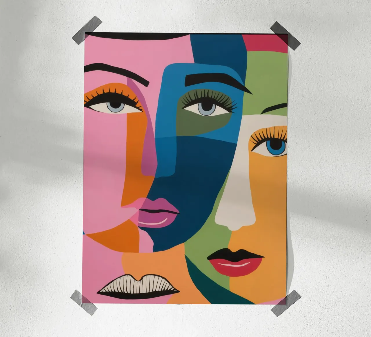 Fusione di volti cubisti poster con telaio in legno da Snow Mist