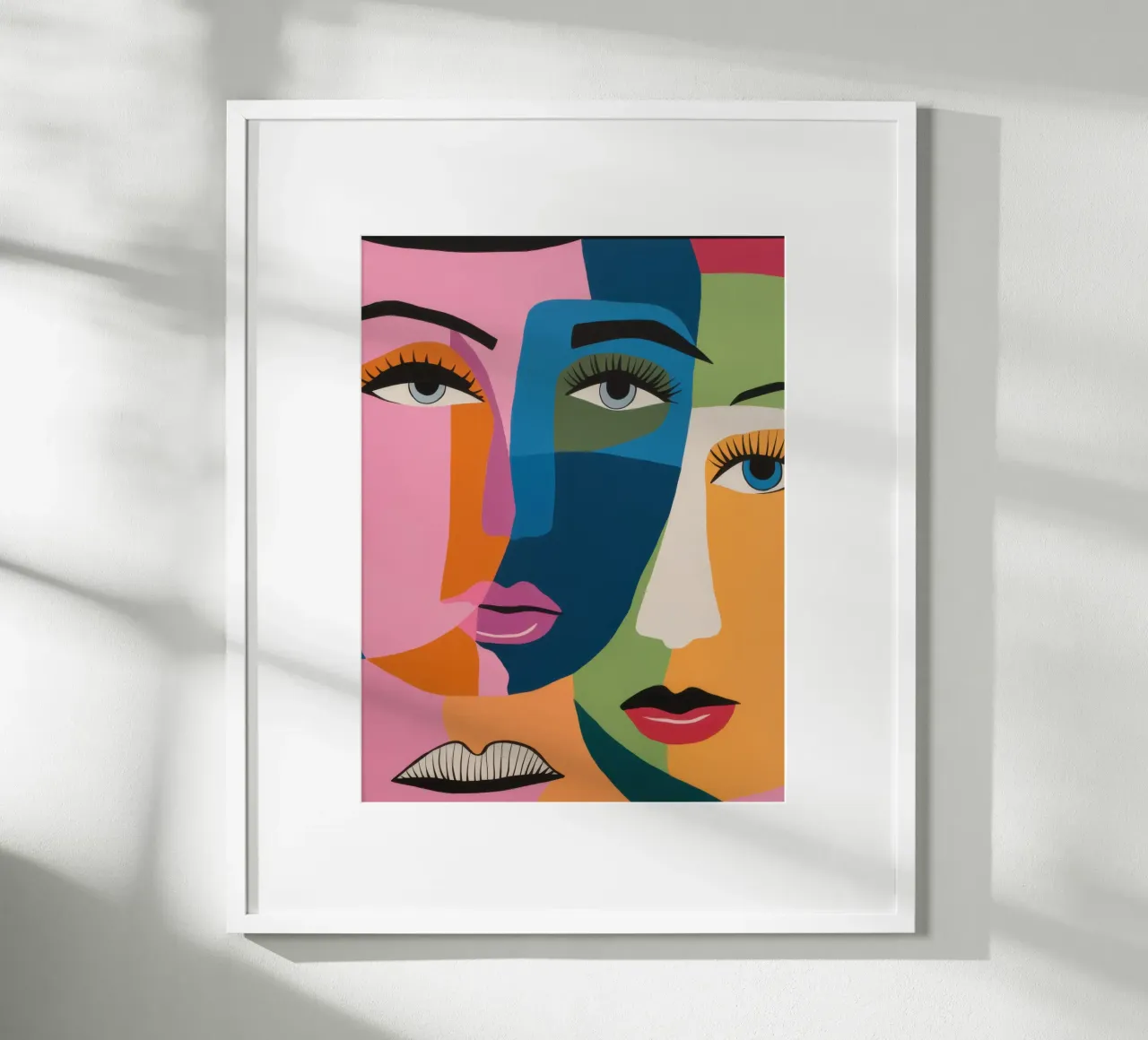 Fusione di volti cubisti poster con telaio in legno da Snow Mist