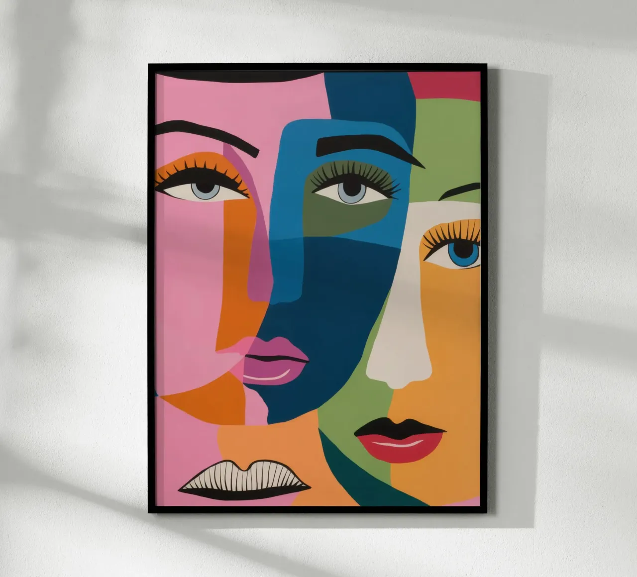 Fusione di volti cubisti poster con telaio in legno da Snow Mist