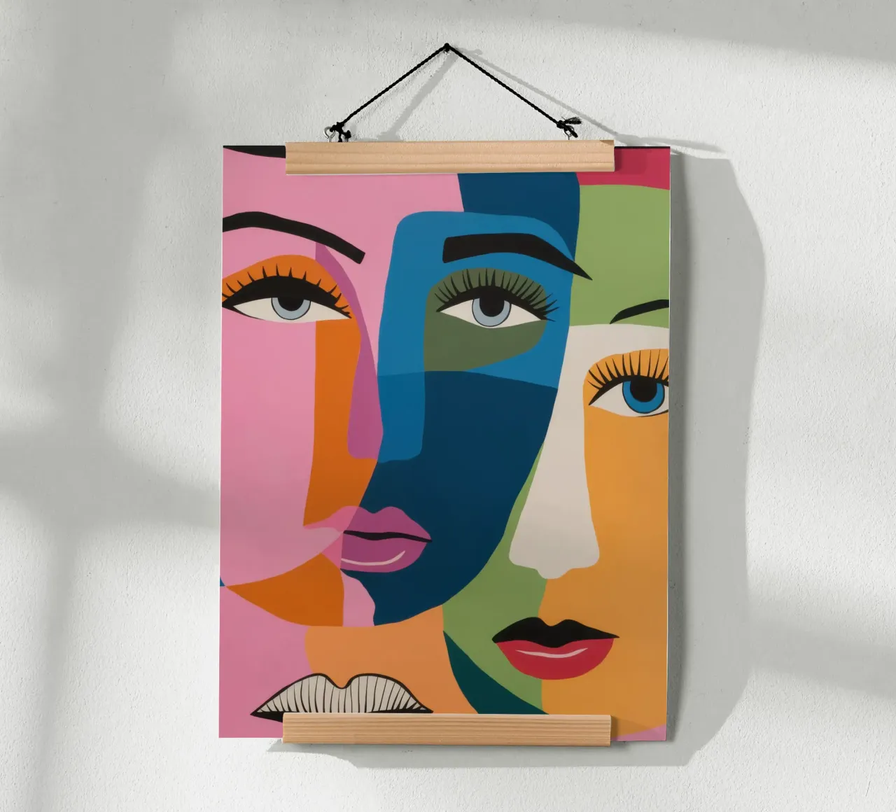 Fusione di volti cubisti poster con telaio in legno da Snow Mist