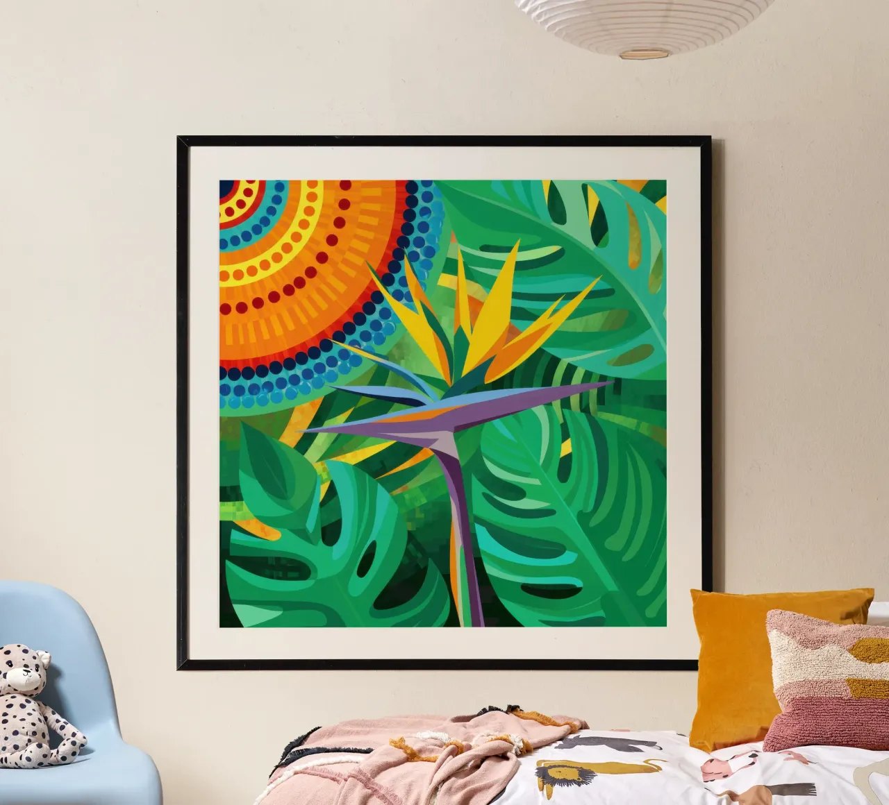 Paradiso degli uccelli tropicali poster con telaio in alluminio da Snow Mist