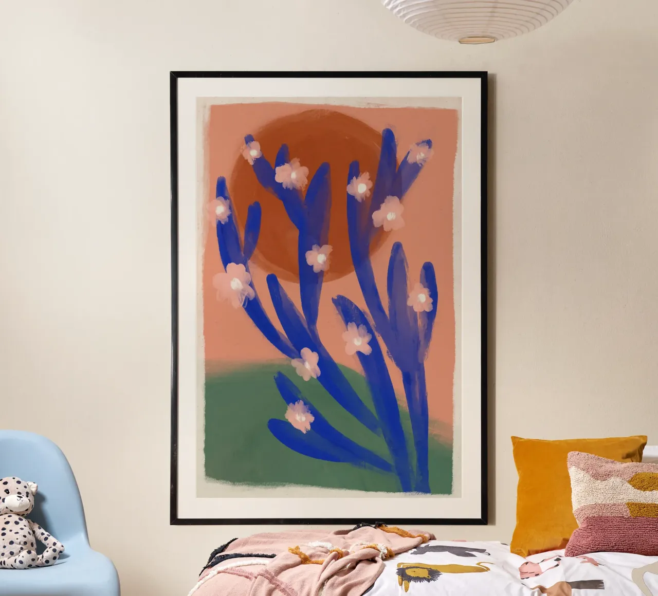 Blue Desert Cactus poster con telaio in plastica da treechild