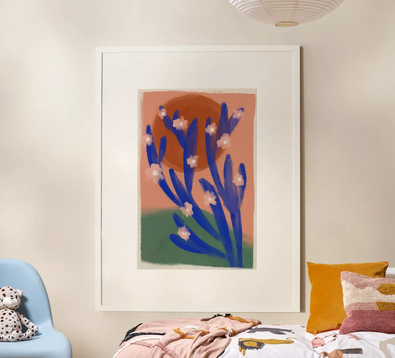 Blue Desert Cactus poster con telaio in plastica da treechild
