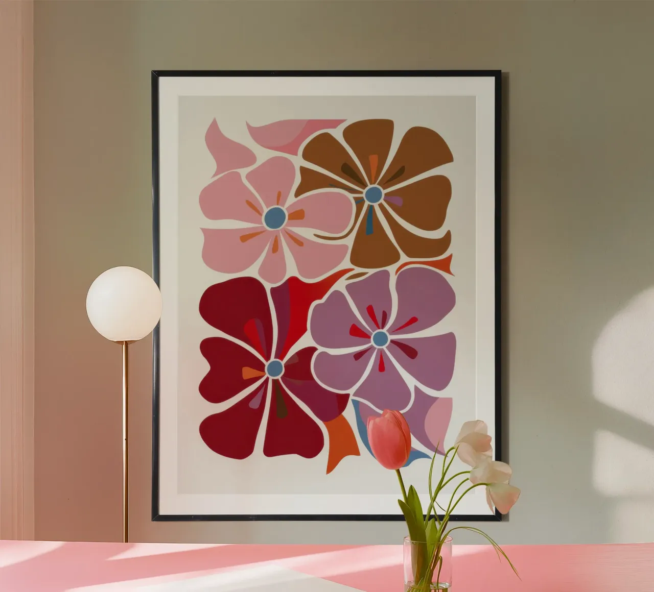 Gioco di petali decostruito poster con telaio in legno da Nova Glaze