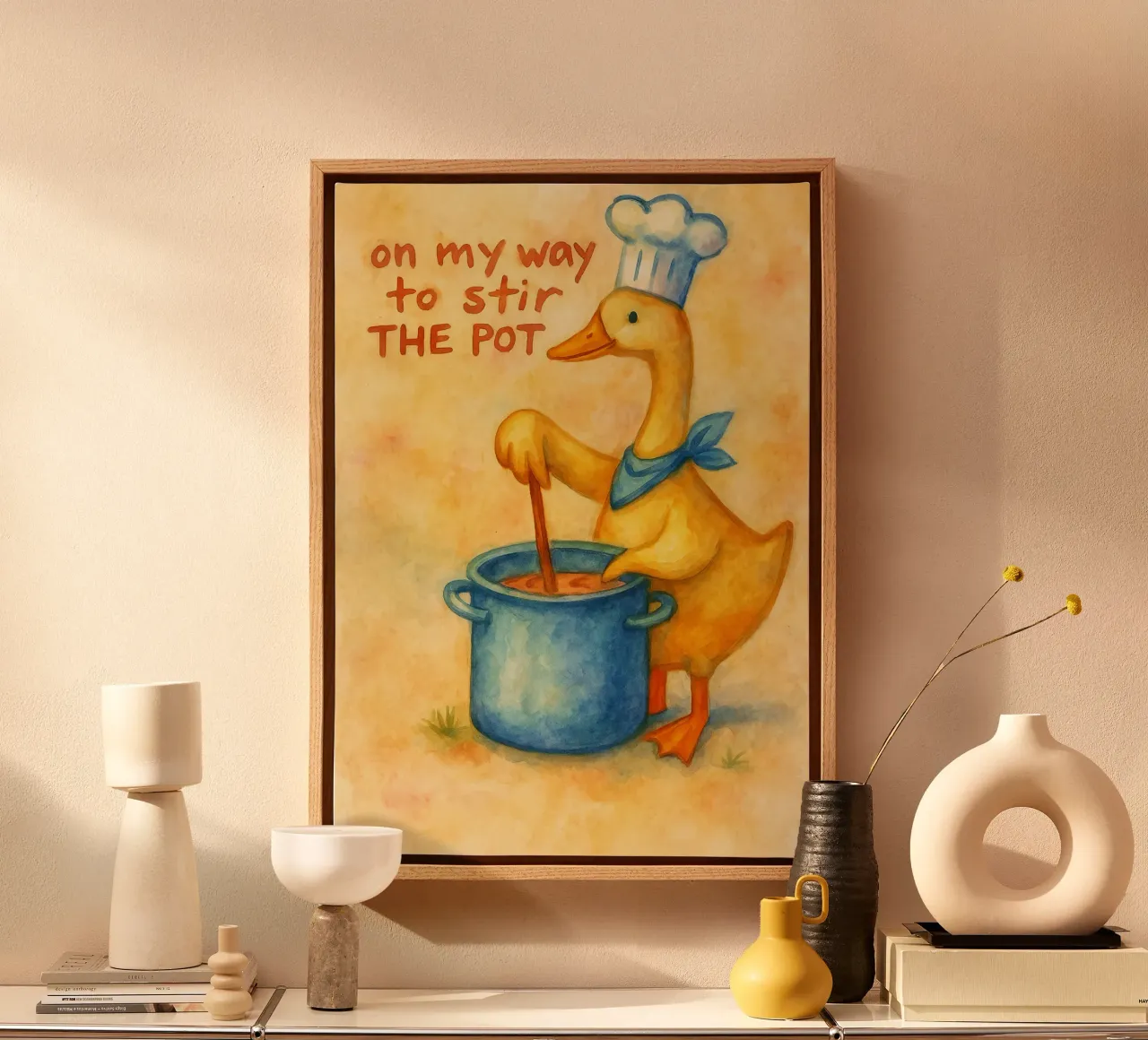 goose on my way to stir the pot canvas with Floater frame by wadasx