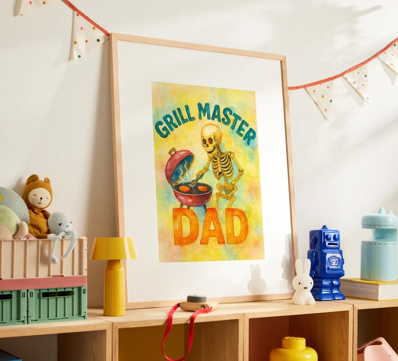 grillmeester vader poster met houten frame van wadasx