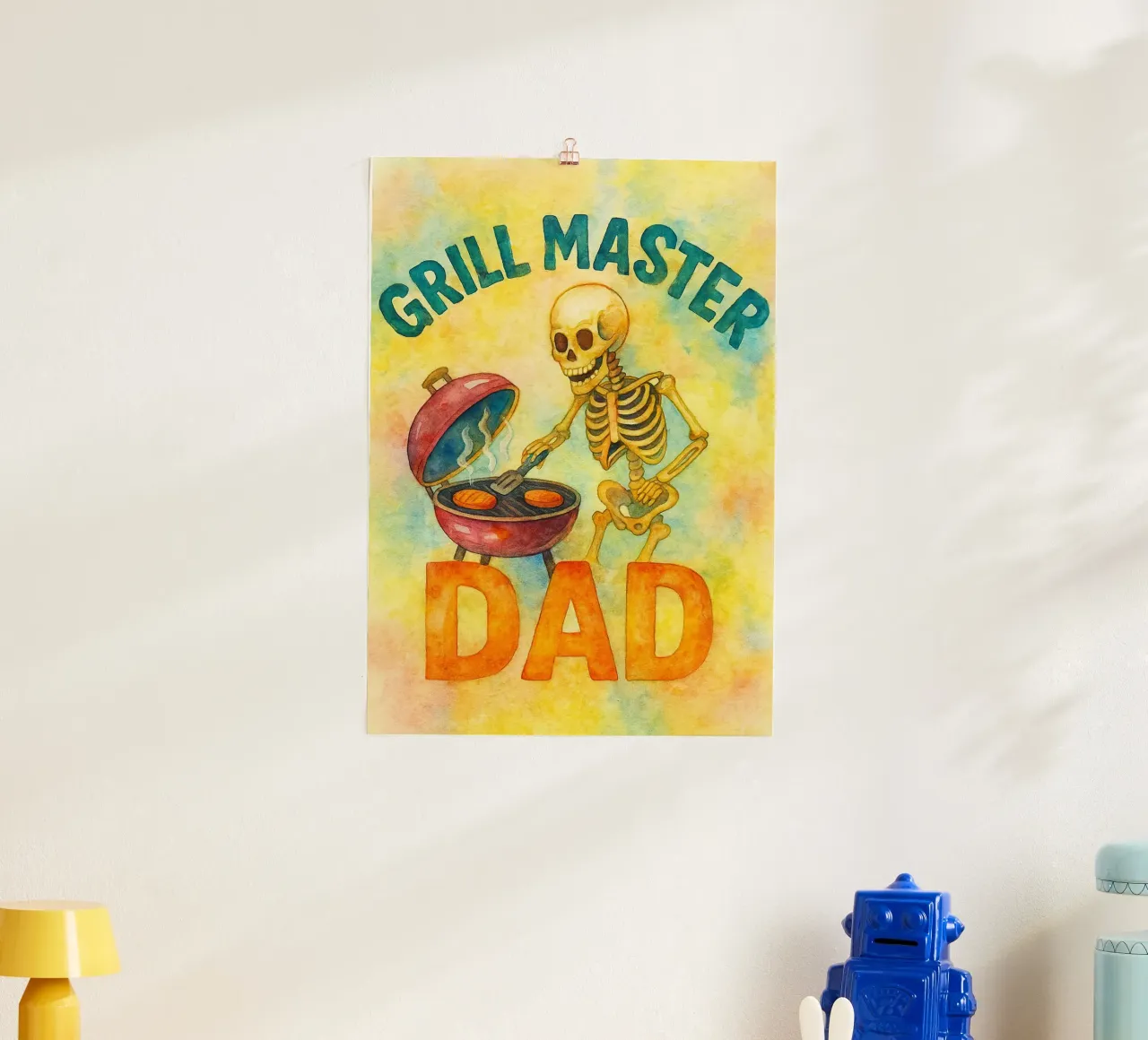 grillmeester vader poster met houten frame van wadasx