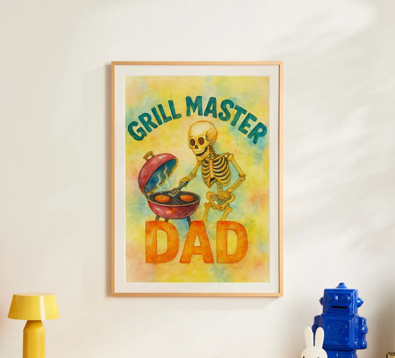 grillmeester vader poster met houten frame van wadasx