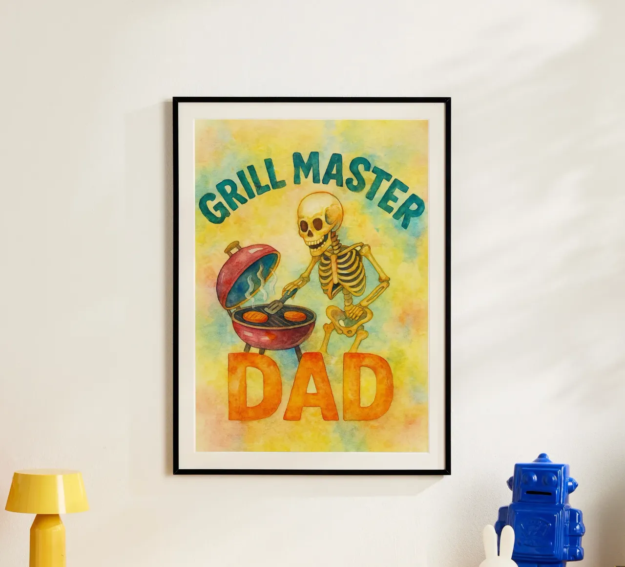 grillmeester vader poster met houten frame van wadasx