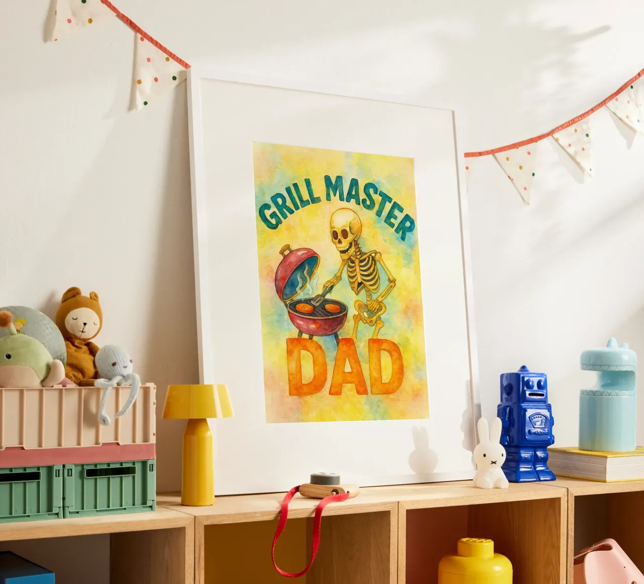 grillmeester vader poster met houten frame van wadasx