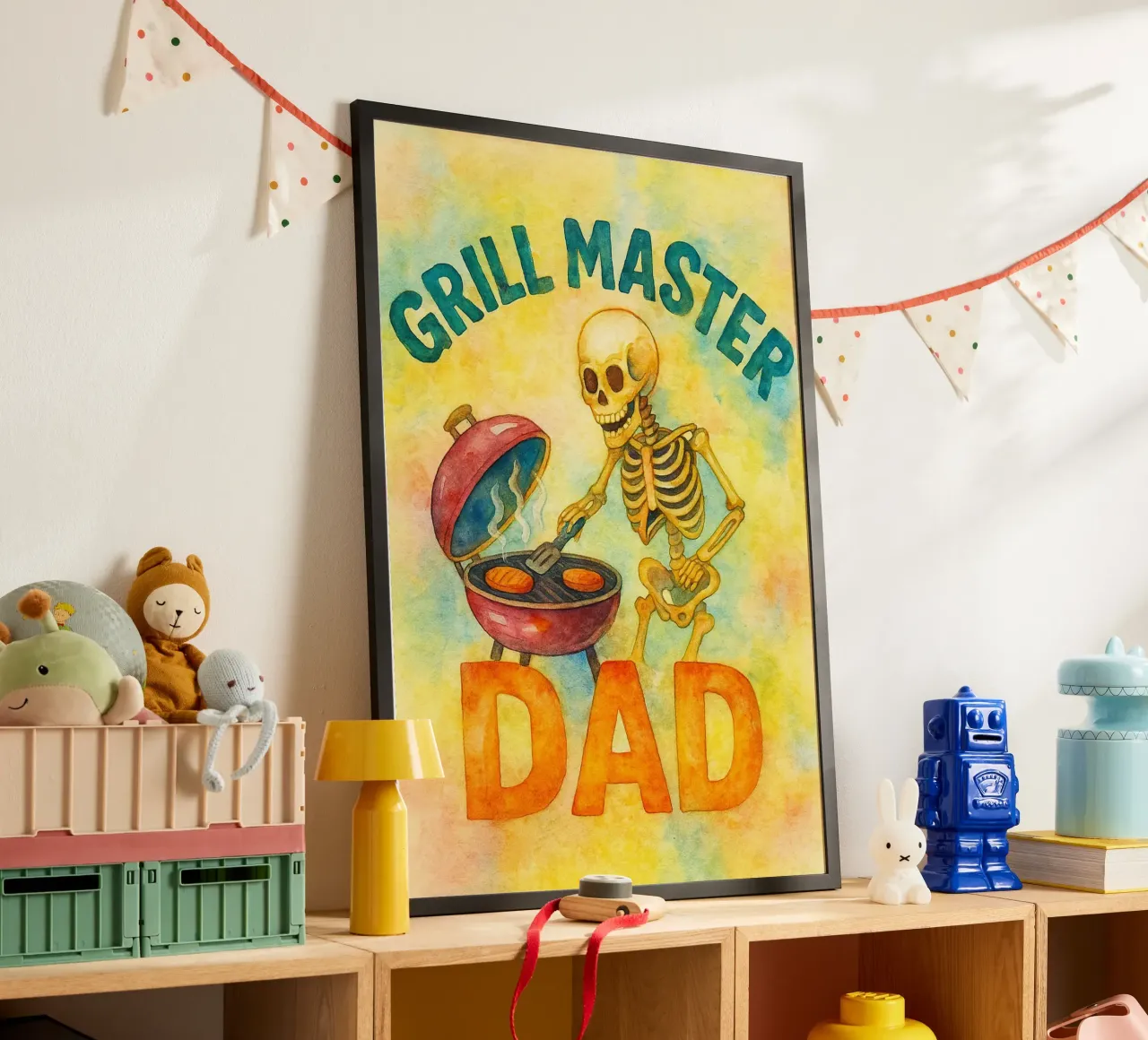 grillmeester vader poster met houten frame van wadasx