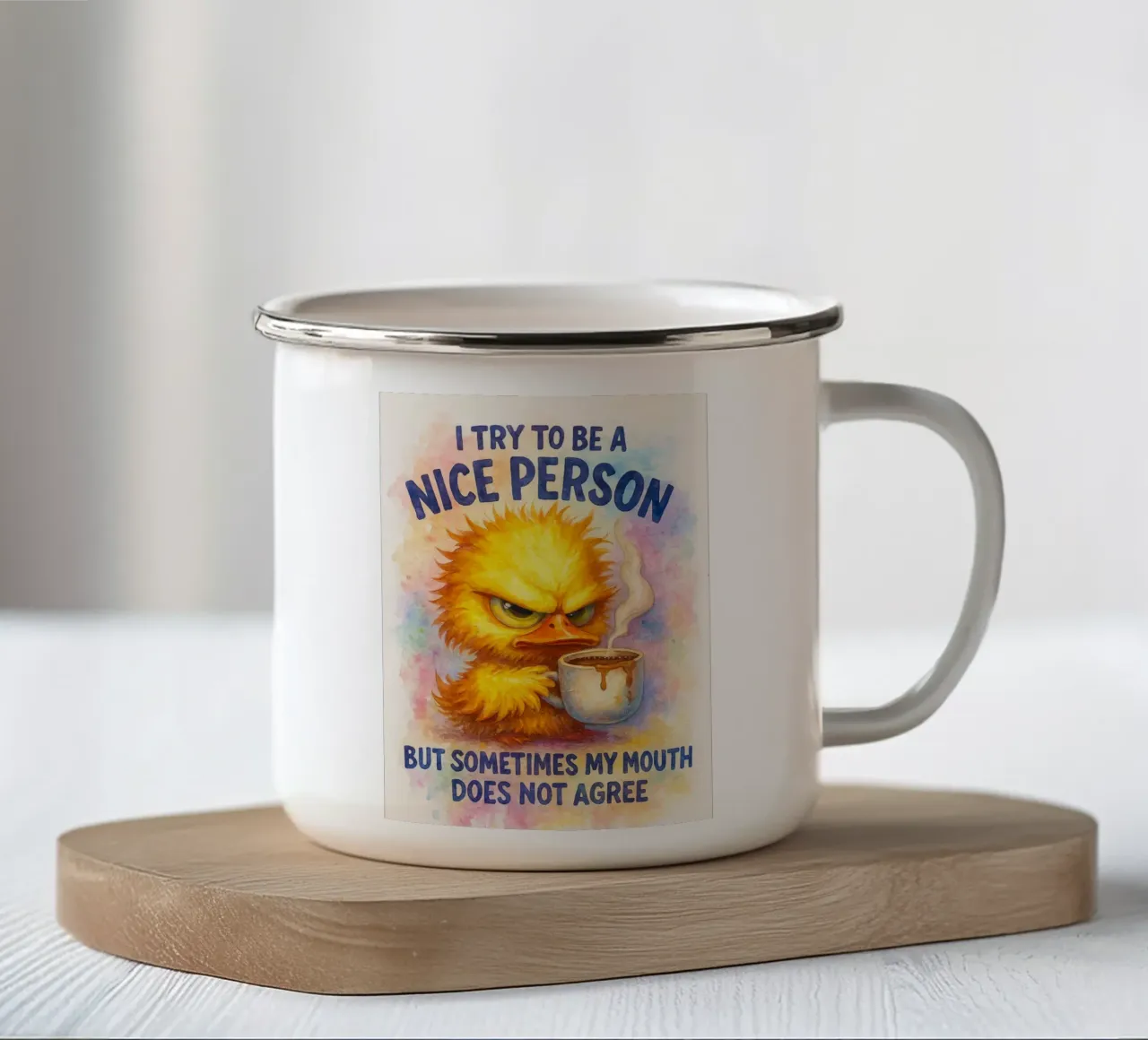 cerco di essere una persona gentile tazza in smalto da wadasx