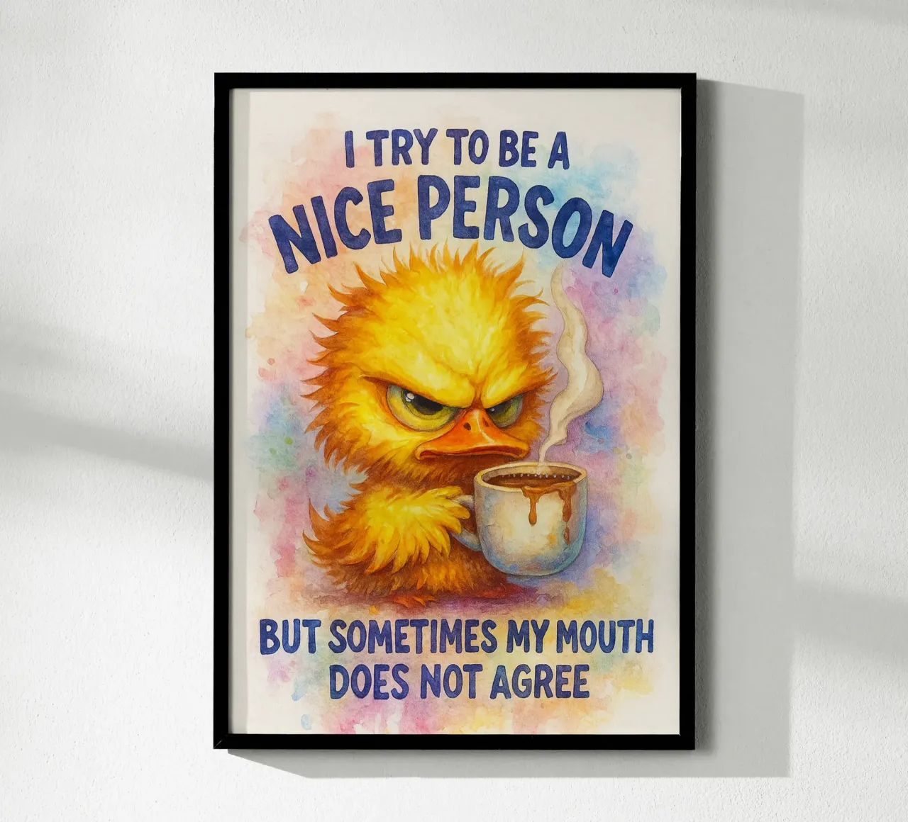 cerco di essere una persona gentile poster con telaio in legno da wadasx