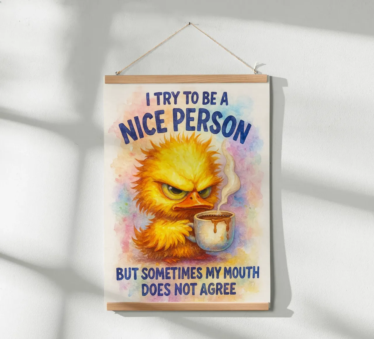 cerco di essere una persona gentile poster con telaio in legno da wadasx