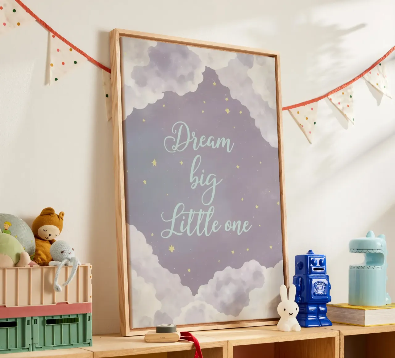 Dream Big Little One with Clouds and Star canvas with Floater frame by DesignDoodle