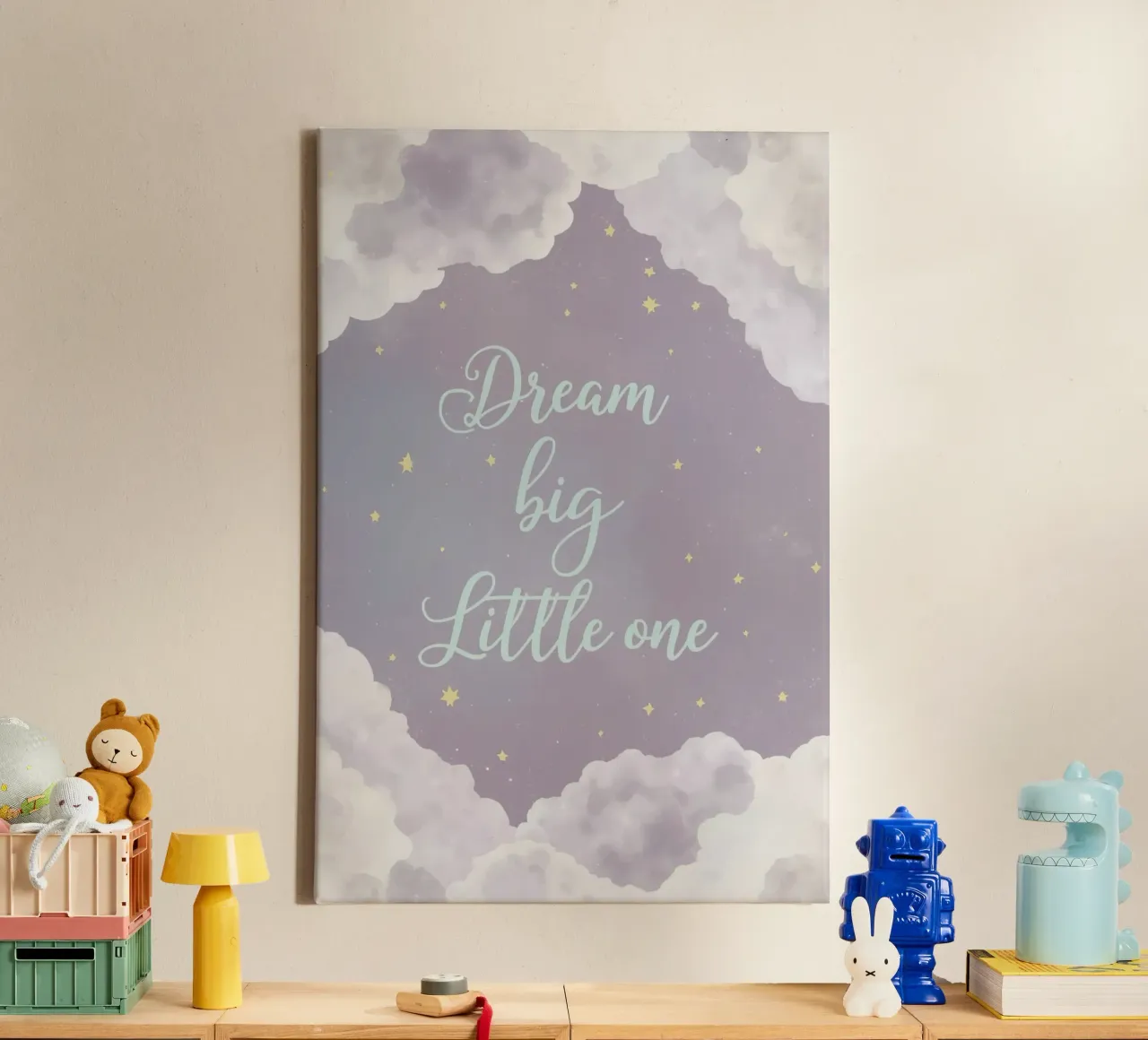 Dream Big Little One with Clouds and Star canvas with Floater frame by DesignDoodle