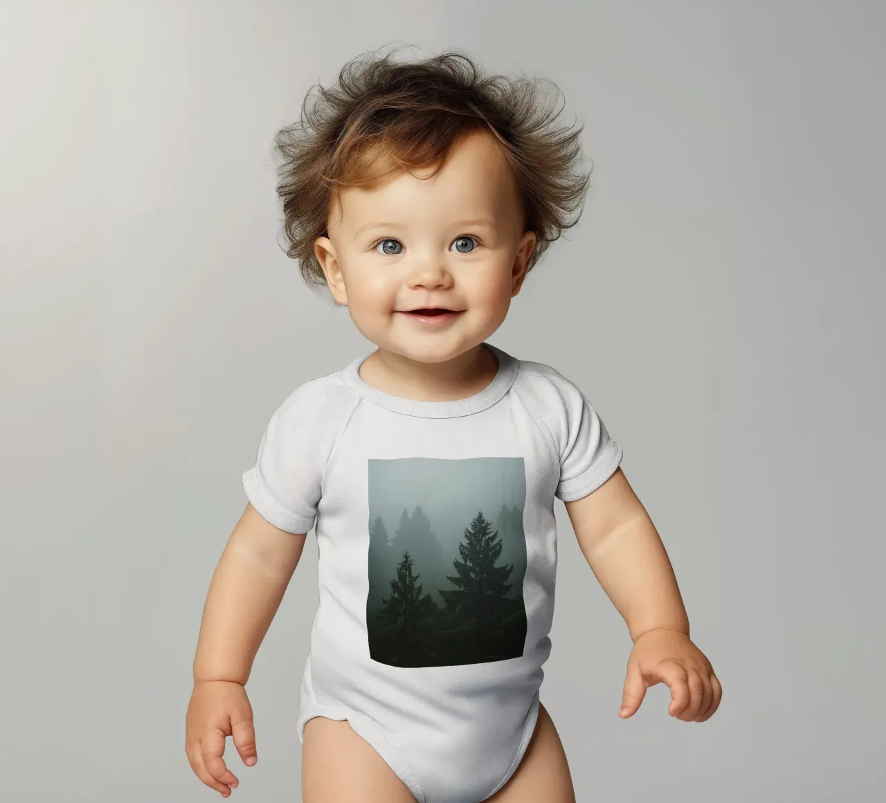 Evergreen Trees in Fog babyrompertje korte mouwen van DesignDoodle